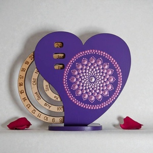 Szív alakú mini öröknaptár - lila-ezüst, Otthon & Életmód, Dekoráció, Fali és függő dekoráció, Falinaptár & Öröknaptár, Festett tárgyak, MESKA