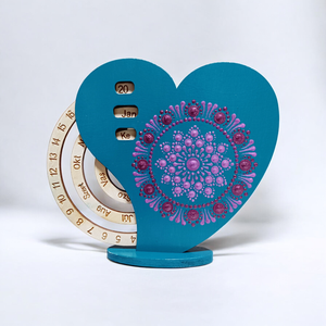 Szív alakú mini öröknaptár - türkiz-rózsalila, Otthon & Életmód, Dekoráció, Fali és függő dekoráció, Falinaptár & Öröknaptár, Festett tárgyak, MESKA