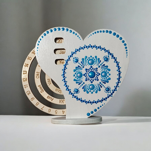 Szív alakú mini öröknaptár - kék-fehér - otthon & életmód - dekoráció - fali és függő dekoráció - falinaptár & öröknaptár - Meska.hu