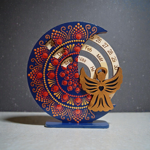 Angyalkás kis öröknaptár - kék-vörösarany - Meska.hu