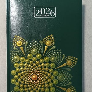 Kézzel festett mandalás határidőnapló � 2027 napi beosztású naptár, zöld, arany - otthon & életmód - papír, írószer - naptár & tervező - Meska.hu