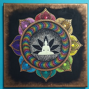 Sötétben világító (foszforeszkáló) Buddha festmény - 7 csakra színei, lótuszos - otthon & életmód - dekoráció - spiritualitás - mandala - Meska.hu