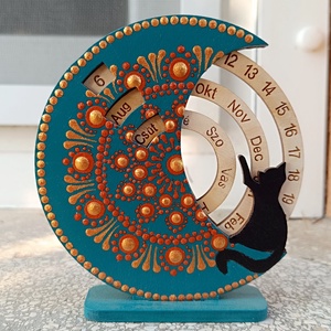 Mini cicás öröknaptár - türkiz-vörösarany - otthon & életmód - dekoráció - fali és függő dekoráció - falinaptár & öröknaptár - Meska.hu