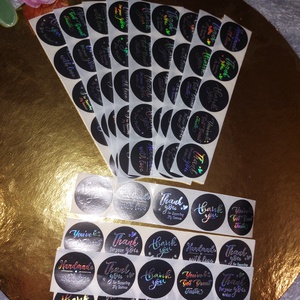 Thank you, Handmade, Köszönöm fekete, színjátszó,  holografikus matrica - otthon & életmód - papír, írószer - matrica, matrica csomag - Meska.hu