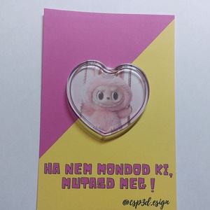 Kawaii Cuki rózsaszín Labubu kitűző, táskadísz, szív alakú, díszcsomagolásban, új - Meska.hu