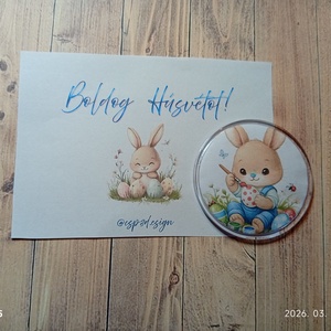 Boldog Húsvétot, húsv�ti kisfiús nyuszis kitűző, díszcsomagolásban, locsoló ajánd�k, új - ékszer - kitűző és bross - Meska.hu