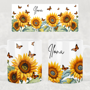 Napraforgós bögre - bármilyen névvel, Otthon & Életmód, Konyhafelszerelés, tálalás, Tálalás, Bögre & Csésze, Decoupage, transzfer és szalvétatechnika, MESKA