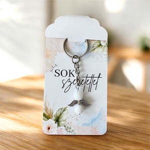 Ásvány angyalka kulcstartó tejkvarccal többféle kártyával - táska & tok - kulcstartó & táskadísz - kulcstartó - Meska.hu