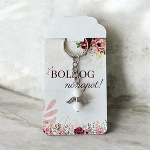 Ásvány angyalka kulcstartó tejkvarccal többféle kártyával - táska & tok - kulcstartó & táskadísz - kulcstartó - Meska.hu