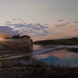 Tisza tavi naplemente című akril festmény  - művészet - festmény - akril - Meska.hu