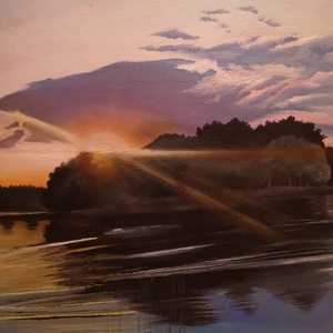 Tisza tavi naplemente című akril festmény  - művészet - festmény - akril - Meska.hu