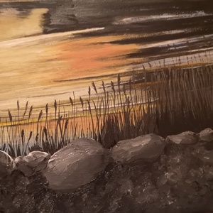 Tisza tavi naplemente című akril festmény  - művészet - festmény - akril - Meska.hu