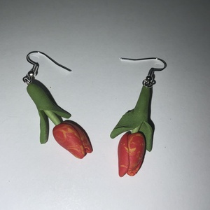 Tulipános süthető gyurma fülbevaló - Meska.hu