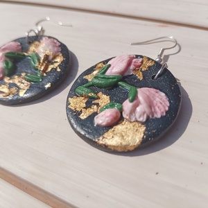 Virágos süthető gyurma fülbevaló  - ékszer - fülbevaló - lógó fülbevaló - Meska.hu