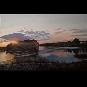 Tisza tavi naplemente című akril festmény  - művészet - festmény - akril - Meska.hu