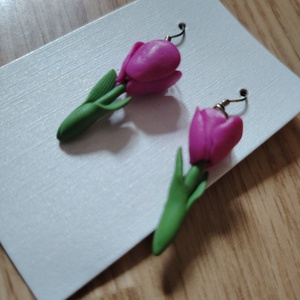 Tulipános süthető gyurma fülbevaló - Meska.hu