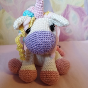Amigurumi horgolt szivárvány unikornis  - játék & sport - plüssállat & játékfigura - unikornis - Meska.hu