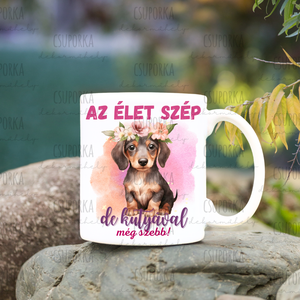 Tacskós bögre - Tacsival szép rózsaszín, Otthon & Életmód, Konyhafelszerelés, tálalás, Tálalás, Bögre & Csésze, Decoupage, transzfer és szalvétatechnika, MESKA