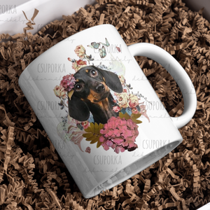Tacskós bögre - Tacsi lepkével, Otthon & Életmód, Konyhafelszerelés, tálalás, Tálalás, Bögre & Csésze, Decoupage, transzfer és szalvétatechnika, MESKA