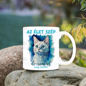 Cicás bögre - fehér cica, Otthon & Életmód, Konyhafelszerelés, tálalás, Tálalás, Bögre & Csésze, Decoupage, transzfer és szalvétatechnika, MESKA