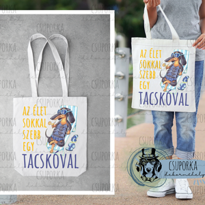 Bevásárlótáska - tacsi nyár, Táska & Tok, Bevásárlás & Shopper táska, Shopper, textiltáska, szatyor, Fotó, grafika, rajz, illusztráció, Decoupage, transzfer és szalvétatechnika, MESKA