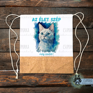 Tornazsák - Fehér macska, Táska & Tok, Hátizsák, Tornazsák, Gymbag, Fotó, grafika, rajz, illusztráció, Decoupage, transzfer és szalvétatechnika, MESKA