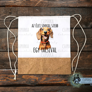 Tornazsák - Az élet szebb egy tacsival 2, Táska & Tok, Hátizsák, Tornazsák, Gymbag, Fotó, grafika, rajz, illusztráció, Decoupage, transzfer és szalvétatechnika, MESKA