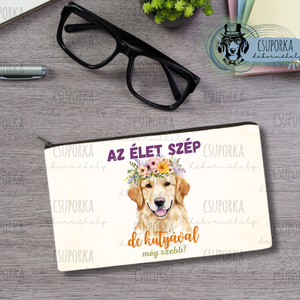 Zipzáras kozmetikai táska/tolltartó - Golden retriever, Otthon & Életmód, Papír, írószer, Tolltartó & Ceruzatekercs, Fotó, grafika, rajz, illusztráció, Decoupage, transzfer és szalvétatechnika, MESKA