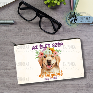 Zipzáras kozmetikai táska/tolltartó - Golden retriever 2, Otthon & Életmód, Papír, írószer, Tolltartó & Ceruzatekercs, Fotó, grafika, rajz, illusztráció, Decoupage, transzfer és szalvétatechnika, MESKA