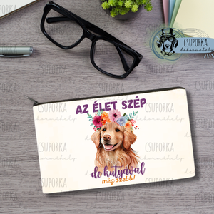 Zipzáras kozmetikai táska/tolltartó - Golden retriever 3, Otthon & Életmód, Papír, írószer, Tolltartó & Ceruzatekercs, Fotó, grafika, rajz, illusztráció, Decoupage, transzfer és szalvétatechnika, MESKA
