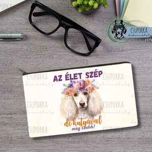 Zipzáras kozmetikai táska/tolltartó - Uszkár virággal, Otthon & Életmód, Papír, írószer, Tolltartó & Ceruzatekercs, Fotó, grafika, rajz, illusztráció, Decoupage, transzfer és szalvétatechnika, MESKA