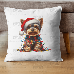 Párnahuzat - Karácsonyi yorkie , Otthon & Életmód, Lakástextil, Párna & Párnahuzat, Fotó, grafika, rajz, illusztráció, Decoupage, transzfer és szalvétatechnika, MESKA