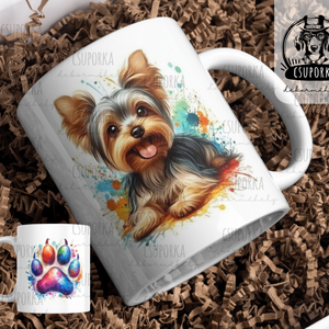 Kutyás bögre - Yorkshire terrier és kutyus mancs, Otthon & Életmód, Konyhafelszerelés, tálalás, Tálalás, Bögre & Csésze, Decoupage, transzfer és szalvétatechnika, MESKA