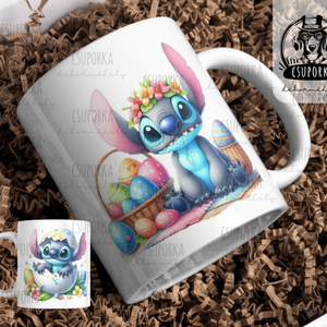 Húsvéti Stitch bögre, Otthon & Életmód, Konyhafelszerelés, tálalás, Tálalás, Bögre & Csésze, Fotó, grafika, rajz, illusztráció, Decoupage, transzfer és szalvétatechnika, MESKA