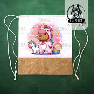 Lányos tornazsák capybarával és unikornissal  névvel is kérhető, Táska & Tok, Hátizsák, Tornazsák, Gymbag, Fotó, grafika, rajz, illusztráció, Decoupage, transzfer és szalvétatechnika, MESKA