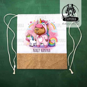 Lányos tornazsák capybarával és unikornissal  névvel is kérhető - táska & tok - hátizsák - tornazsák, gymbag - Meska.hu