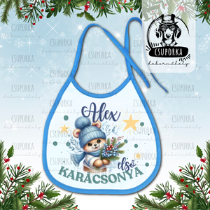 Névre szóló előke - Első karácsonyom felirattal, macival, fiúknak, Baba - mama, Partedli, előke, Szoptatási, etetési kellékek, , MESKA