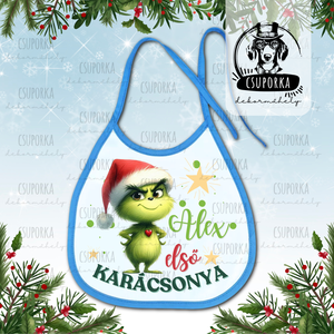Névre szóló előke - Első karácsonyom felirattal, Grincs/Grinch grafikával, fiúknak, Ruha & Divat, Babaruha & Gyerekruha, Előke & Nyálkendő, , MESKA