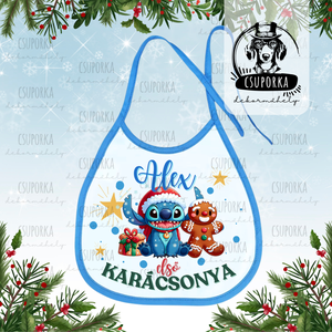 Névre szóló előke - Első karácsonyom felirattal, Stitch grafikával, fiúknak, Ruha & Divat, Babaruha & Gyerekruha, Előke & Nyálkendő, , MESKA