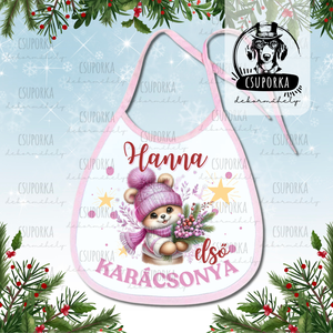 Névre szóló előke - Első karácsonyom felirattal, macis grafikával, lányoknak - Meska.hu