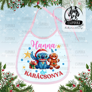 Névre szóló előke - Első karácsonyom felirattal, Stitch grafikával, lányoknak, Ruha & Divat, Babaruha & Gyerekruha, Előke & Nyálkendő, , MESKA