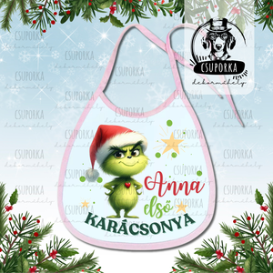 Névre szóló előke - Első karácsonyom felirattal, Grincs/Grinch grafikával, lányoknak, Ruha & Divat, Babaruha & Gyerekruha, Előke & Nyálkendő, , MESKA