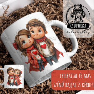 Valentin-napi szerelmes bögre � egyedi figurákkal és szöveggel - személyre szabható, Otthon & Életmód, Konyhafelszerelés, tálalás, Tálalás, Bögre & Csésze, Decoupage, transzfer és szalvétatechnika, MESKA