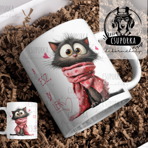 Valentin-napi cicás bögre � szeretettel, egy csipetnyi humorral - személyre szabható, Otthon & Életmód, Konyhafelszerelés, tálalás, Tálalás, Bögre & Csésze, Decoupage, transzfer és szalvétatechnika, MESKA