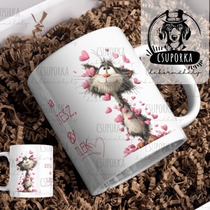 Valentin-napi cicás bögre � szeretettel, egy csipetnyi humorral - személyre szabható, Otthon & Életmód, Konyhafelszerelés, tálalás, Tálalás, Bögre & Csésze, Decoupage, transzfer és szalvétatechnika, MESKA