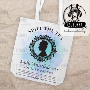 Spill the Tea � Bridgerton stílusú bevásárlótáska - praktikus és elegáns, Táska & Tok, Bevásárlás & Shopper táska, Shopper, textiltáska, szatyor, Fotó, grafika, rajz, illusztráció, Decoupage, transzfer és szalvétatechnika, MESKA