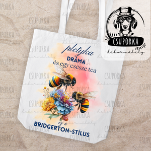 Bridgerton stílusú bevásárlótáska � Dráma, pletyka és egy csésze tea - praktikus és elegáns, Táska & Tok, Bevásárlás & Shopper táska, Shopper, textiltáska, szatyor, Fotó, grafika, rajz, illusztráció, Decoupage, transzfer és szalvétatechnika, MESKA