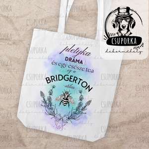 Bridgerton stílusú bevásárlótáska � Dráma, pletyka és egy csésze tea - praktikus és elegáns, Táska & Tok, Bevásárlás & Shopper táska, Shopper, textiltáska, szatyor, Fotó, grafika, rajz, illusztráció, Decoupage, transzfer és szalvétatechnika, MESKA