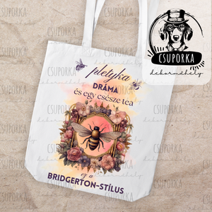 Bridgerton stílusú bevásárlótáska � Dráma, pletyka és egy csésze tea - praktikus és elegáns, Táska & Tok, Bevásárlás & Shopper táska, Shopper, textiltáska, szatyor, Fotó, grafika, rajz, illusztráció, Decoupage, transzfer és szalvétatechnika, MESKA