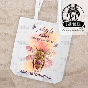 Bridgerton stílusú bevásárlótáska � Dráma, pletyka és egy csésze tea - praktikus és elegáns, Táska & Tok, Bevásárlás & Shopper táska, Shopper, textiltáska, szatyor, Fotó, grafika, rajz, illusztráció, Decoupage, transzfer és szalvétatechnika, MESKA
